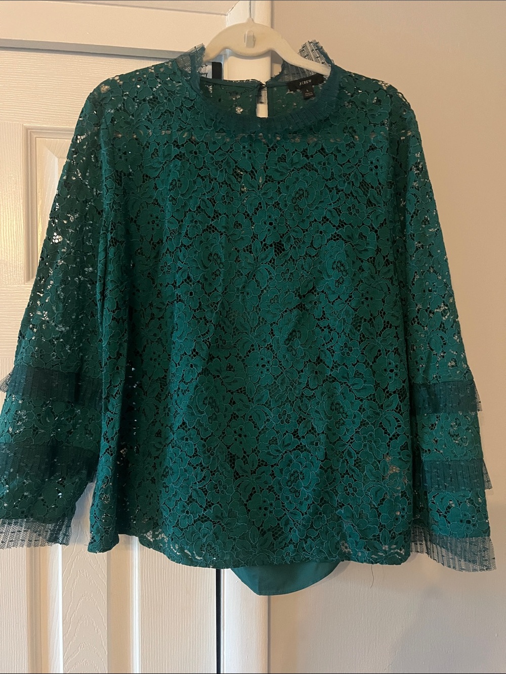 J. Crew dark green lace shirt